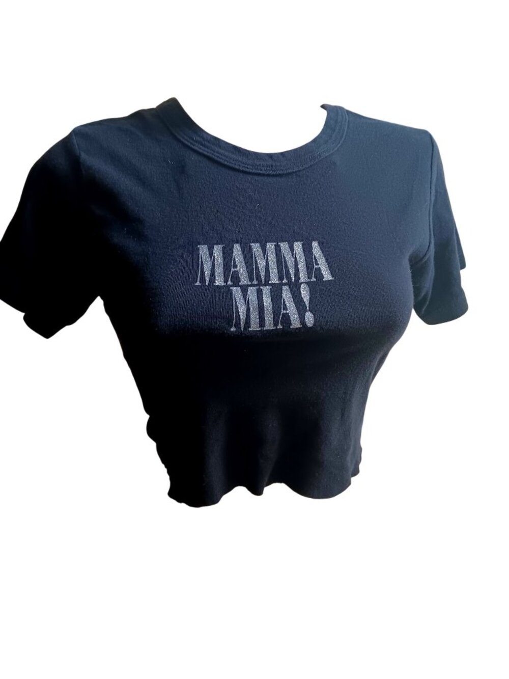 Medium 1990's T-shirt Medium Mamma Mia Musical Cropped Tee Glitter Print USA